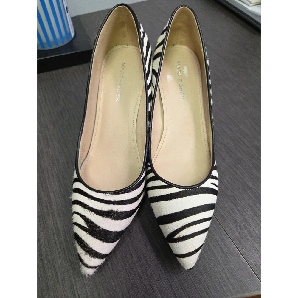 Marc Fisher Claires BlackWhite Zebra Stripe Pointed Toe Pumps Heel Cow Fur 6.5&7